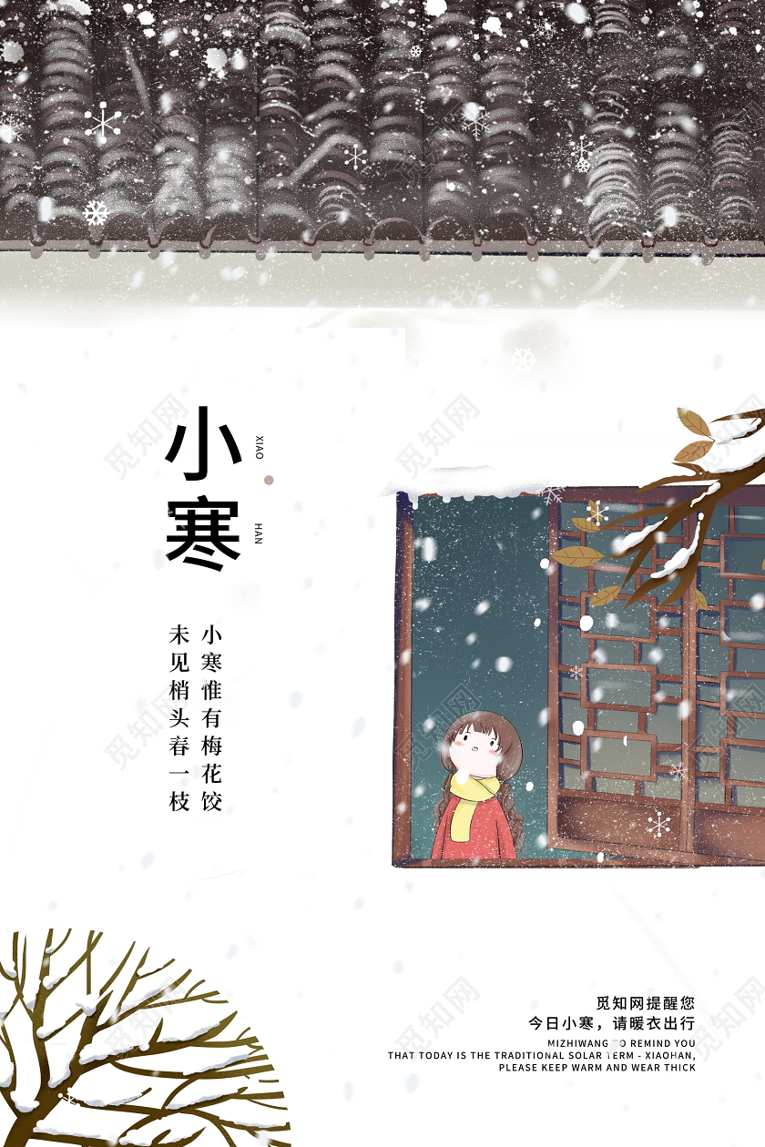 插画风传统二十四节气小寒宣传海报设计
