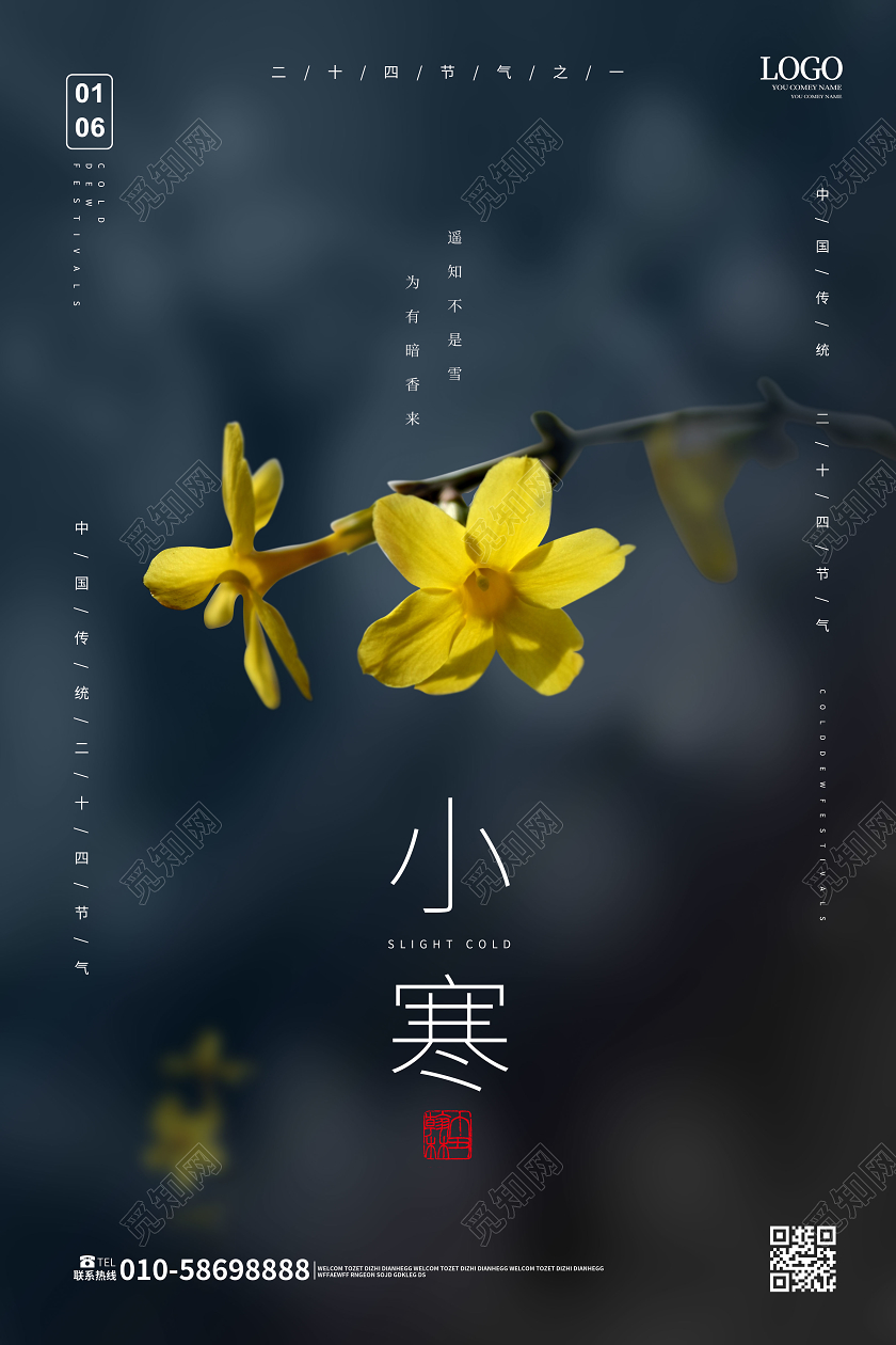 深蓝色摄影风格中国二十四节气小寒海报设计224二十四节气小寒