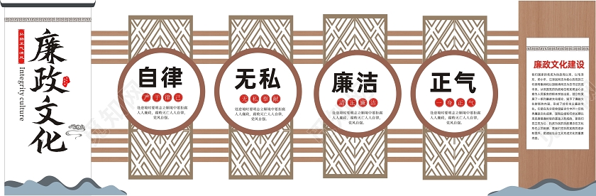 褐色简约古风廉政文化廉政建设文化墙