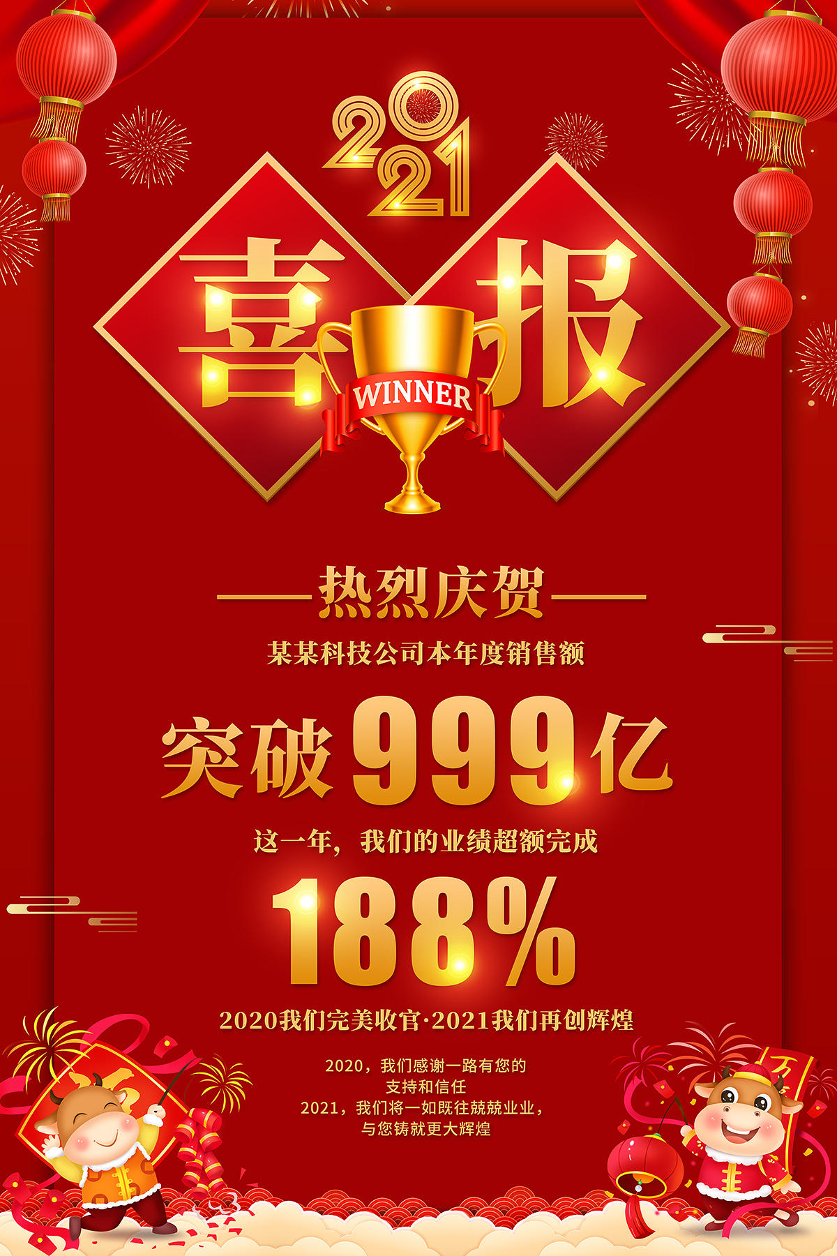 2021牛年喜报海报设计2021新年牛年喜报