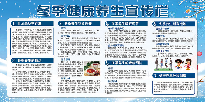蓝色冬季健康养生宣传栏冬季健康教育宣传栏