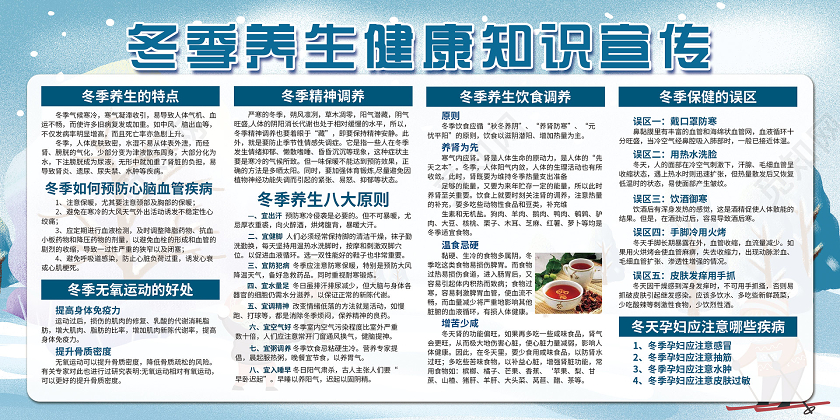 蓝色冬季养生健康知识宣传冬季健康教育宣传栏