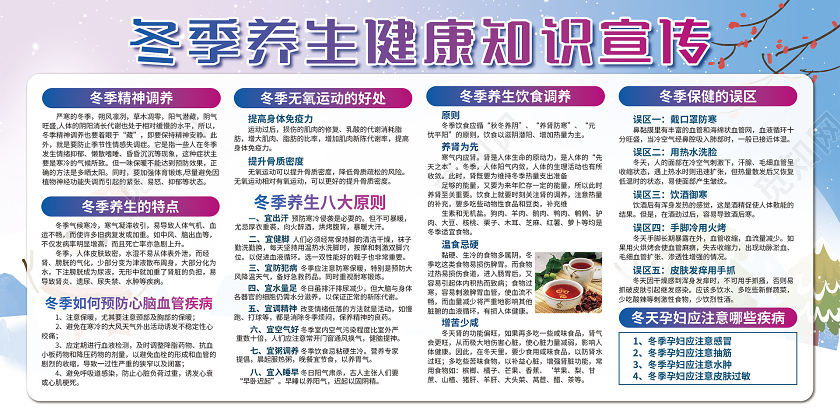 蓝色冬季养生健康知识宣传冬季健康教育宣传栏