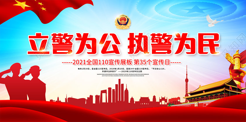 红色党建110宣传日中国人民警察节双面展板