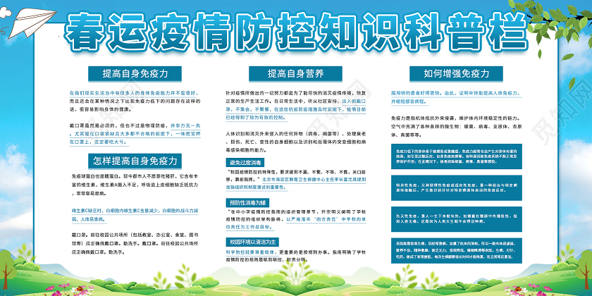 蓝色大气春运疫情防控知识科普栏展板