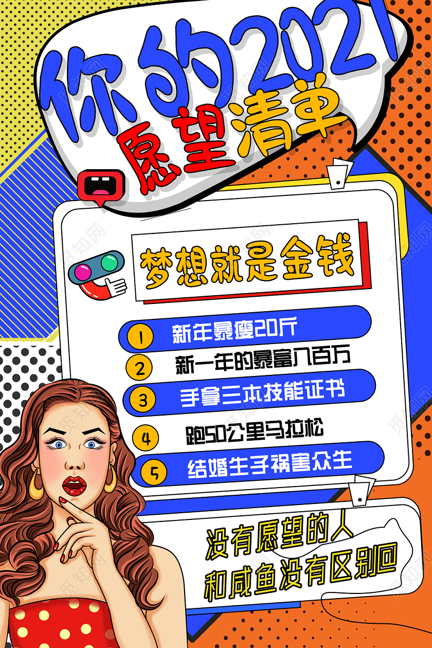 彩色波普风你的2021愿望清单新年愿望海报