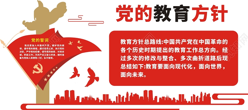 红色创意党的教育方针党政党建党课文化墙党的教育方针文化墙