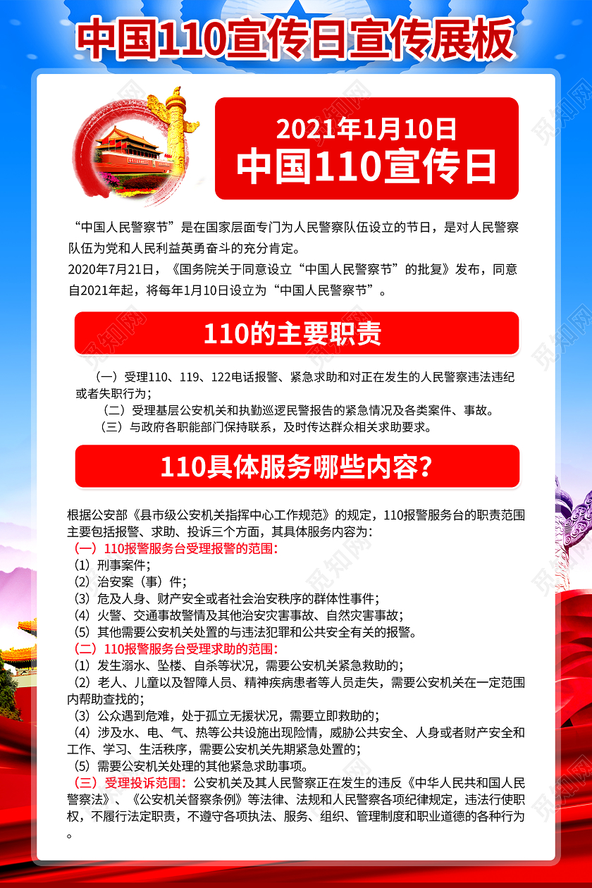 红色党建110宣传日中国人民警察节党建海报套图