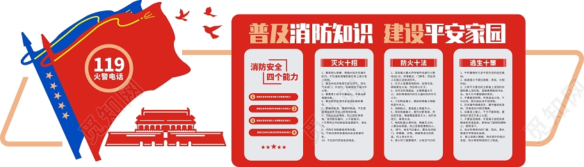 红色创意普及消防知识建设平安家园消防文化墙