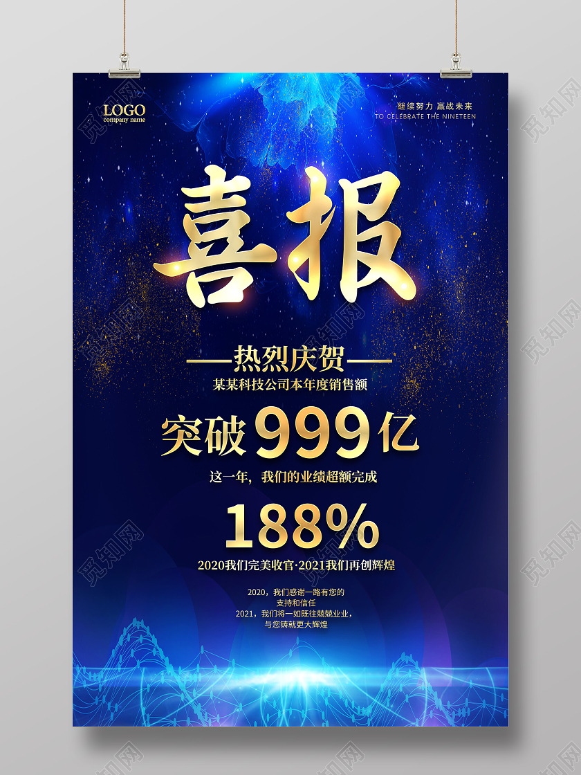 蓝色2021牛年喜报海报设计2021牛年喜报