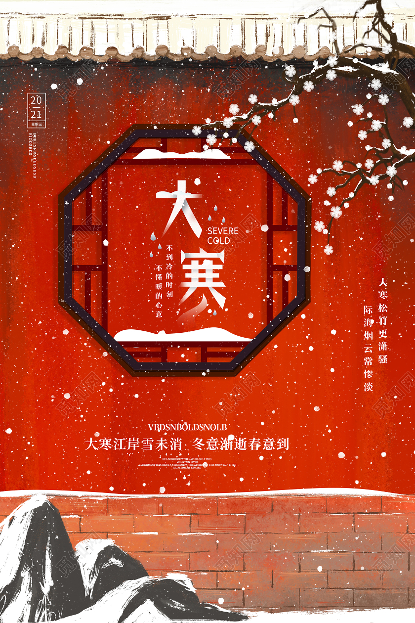 红色大气创意二十四节气大寒节气宣传海报设计