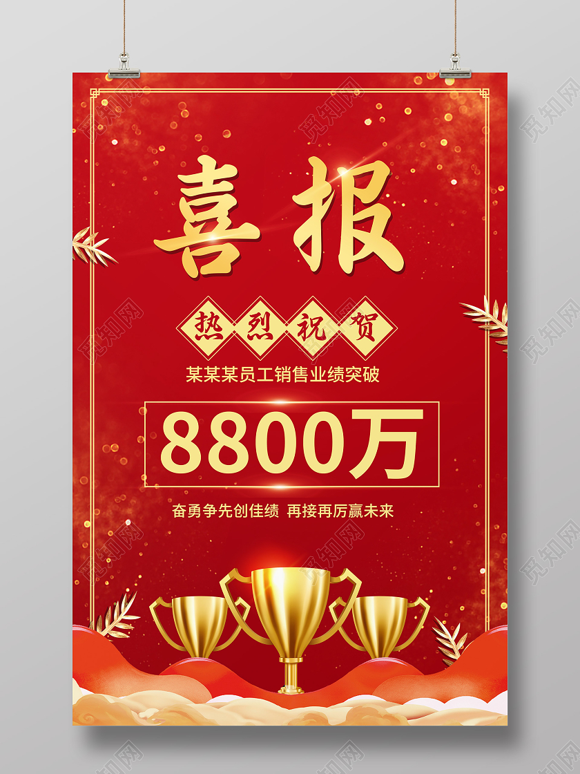 红色简约喜报热烈祝贺销售业绩突破喜报宣传海报
