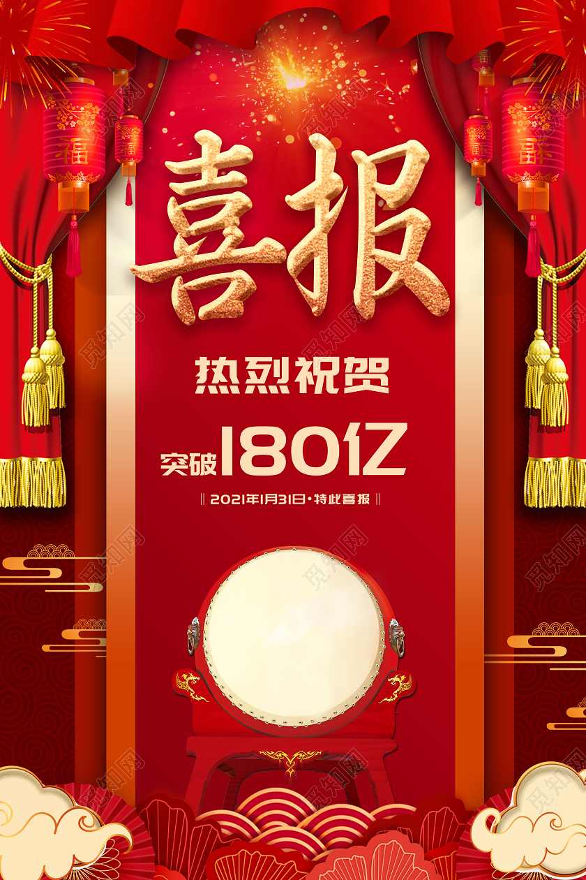 红色简约喜报热烈祝贺销售业绩突破喜报宣传海报