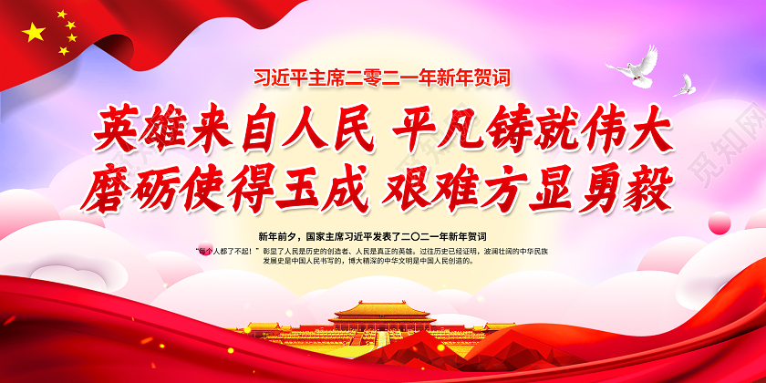 红色2021新年贺词征途漫漫惟有奋斗新年贺词双面展板