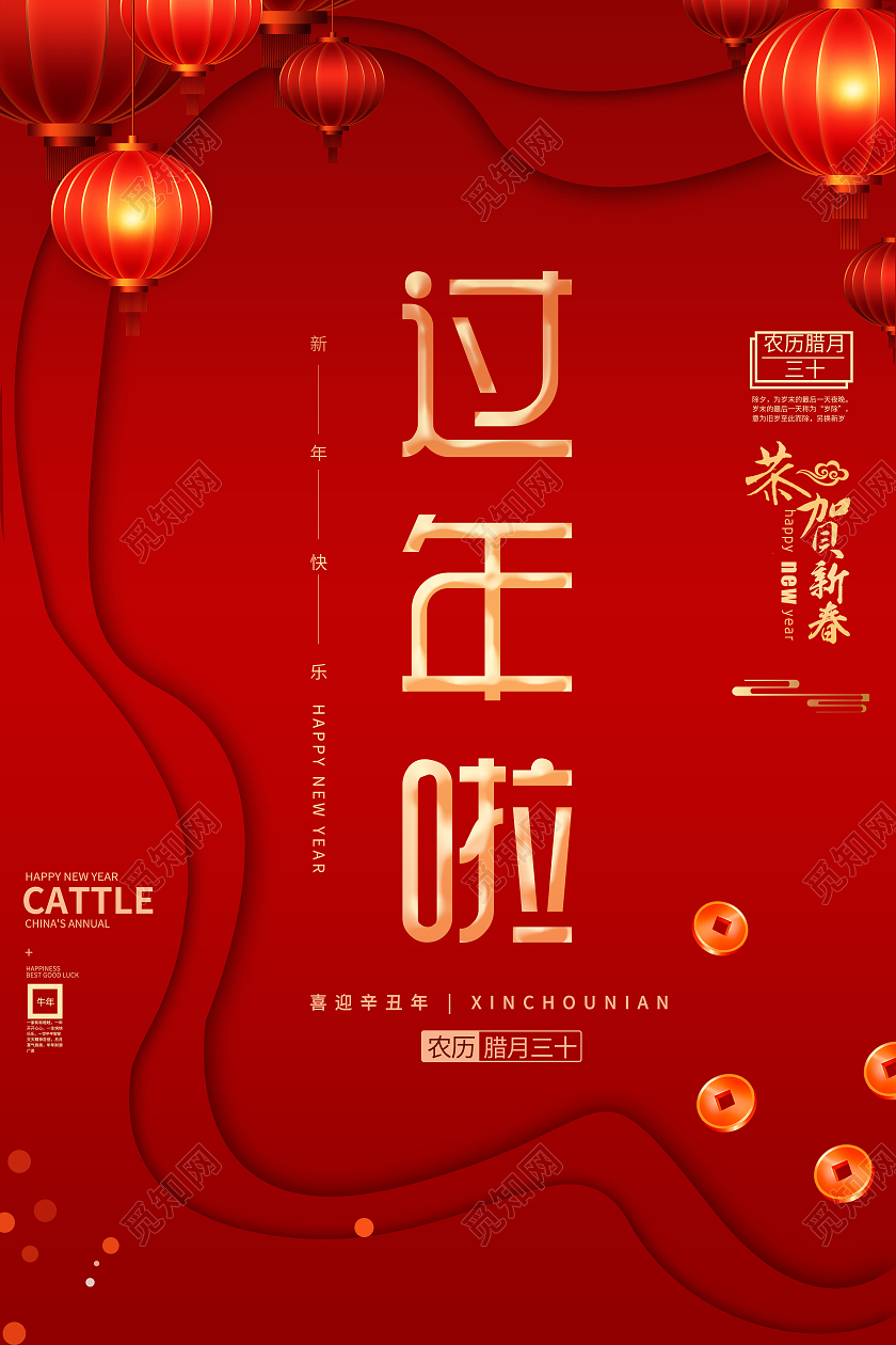 2021牛年红色喜庆创意新年春节回家过年海报