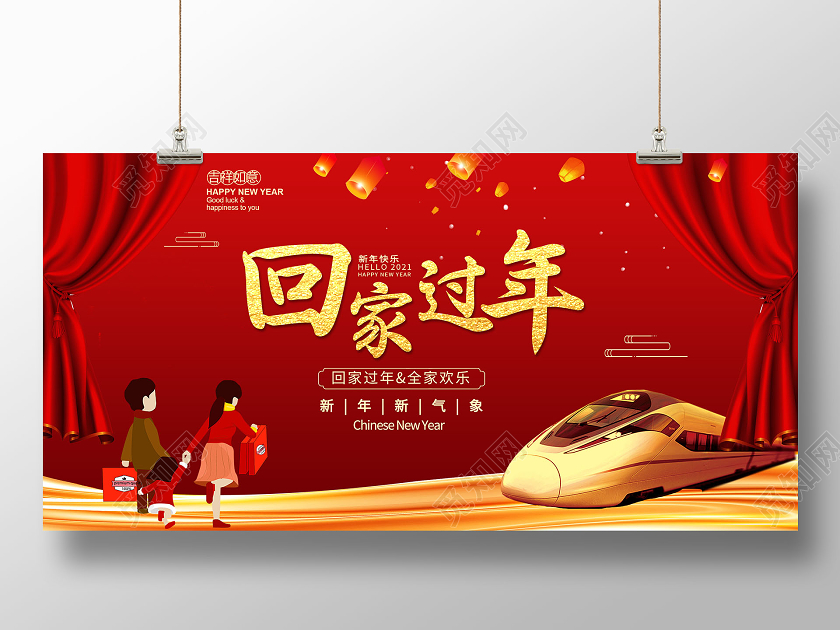 2021年中国红色喜庆创意新年春节回家过年展板