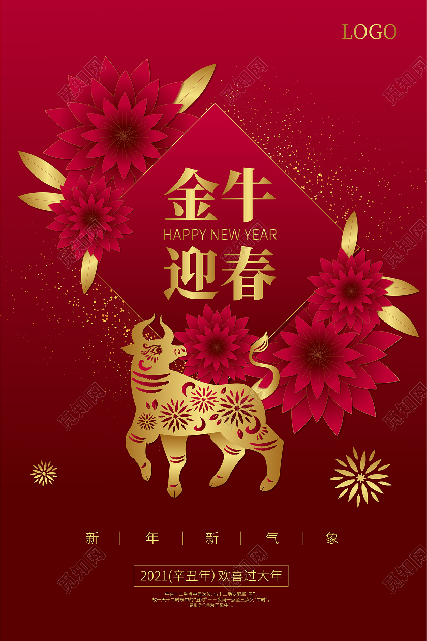 红色剪纸金牛迎春2021新年牛年海报