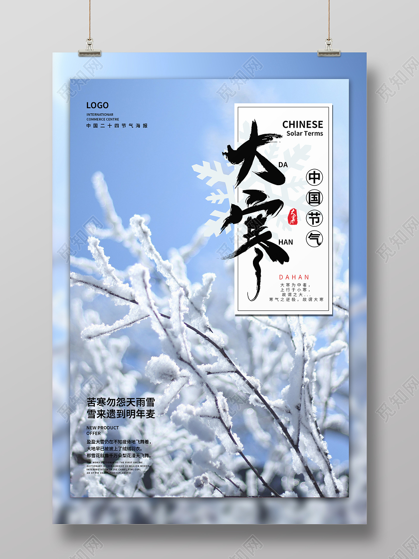 简约清新二十四节气大寒海报大寒节日