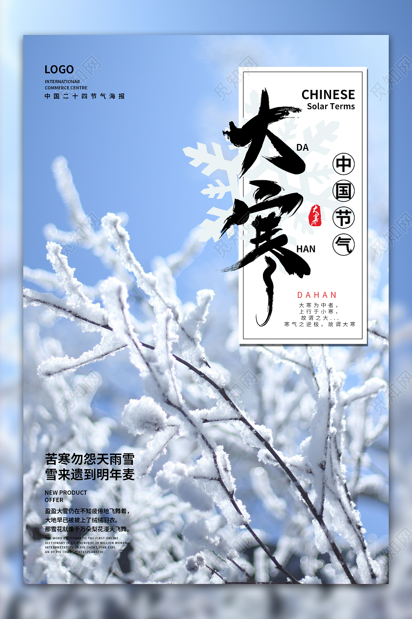 简约清新二十四节气大寒海报大寒节日