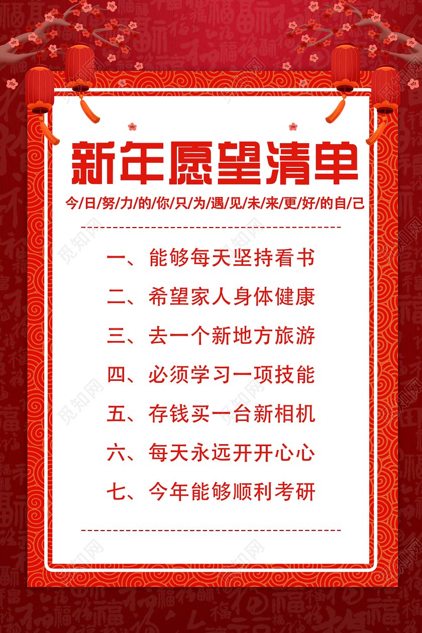 红色中国风2021新年愿望清单海报