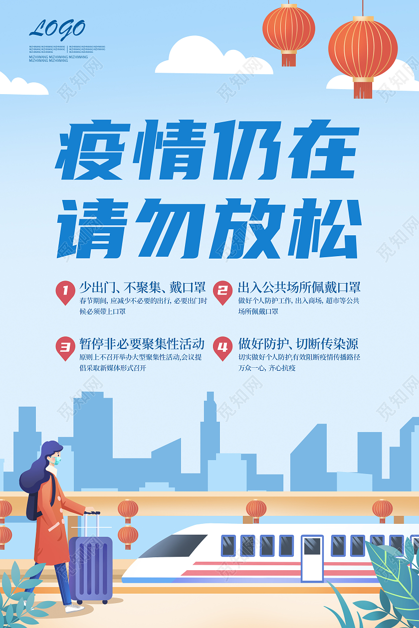 蓝色简约疫情仍在请勿放松疫情宣传海报春节疫情