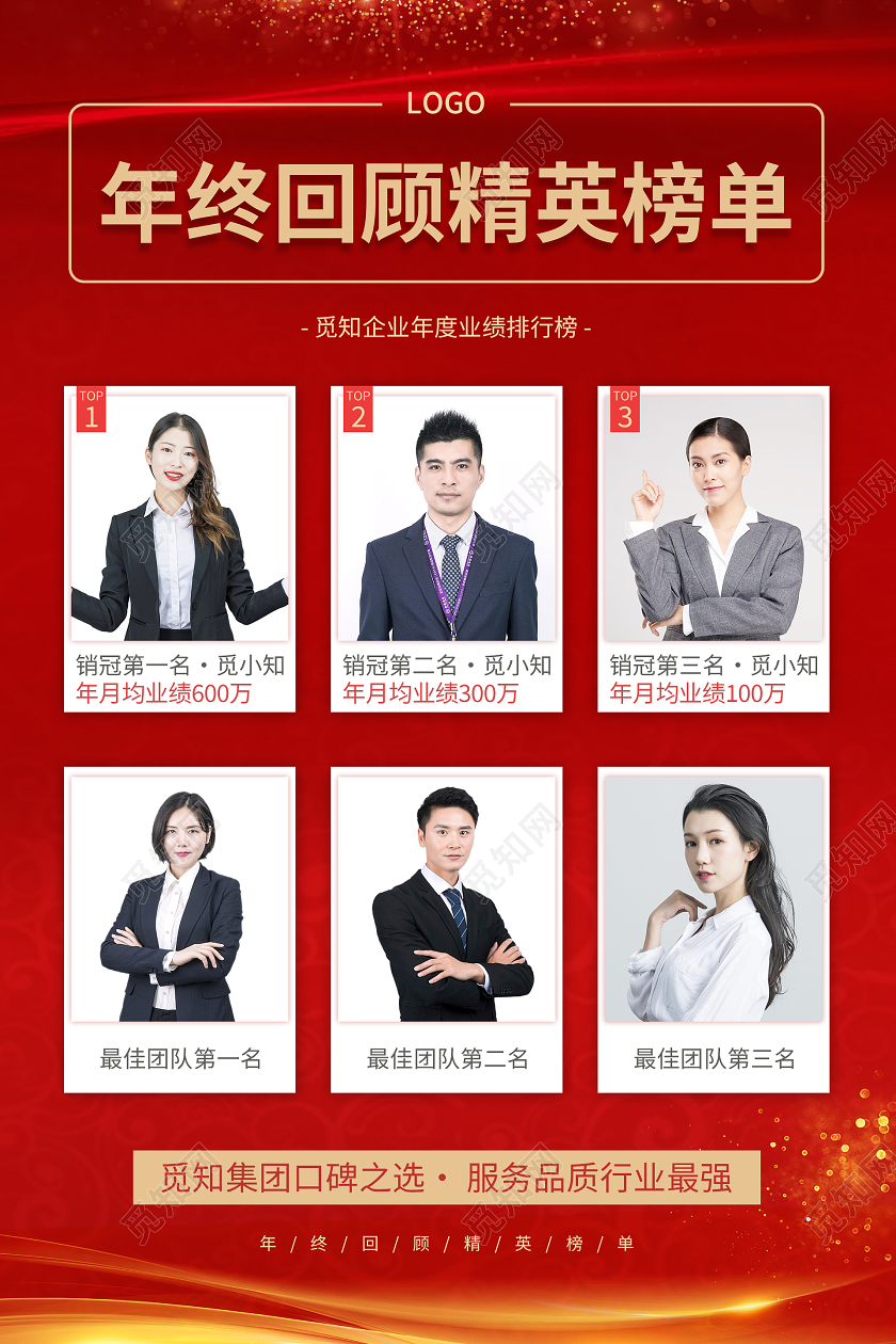 红色大气年终回顾精英榜单海报年终总结