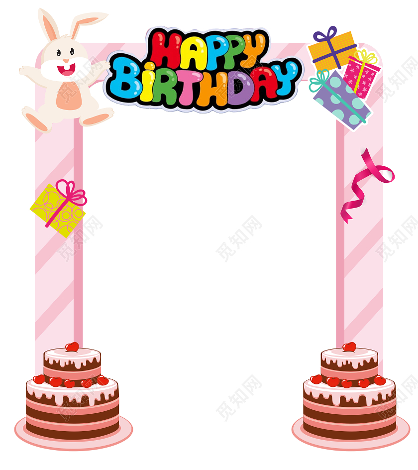 粉红色卡通创意生日快乐happy birthday拱门设计生日拱门