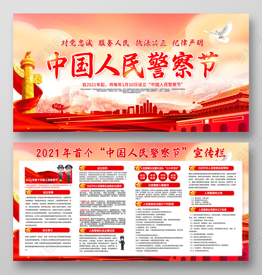 红色公安110宣传日中国人民警察节宣传栏
