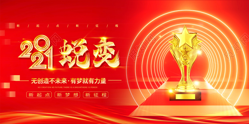 红金色2021年会企业简约大气展板