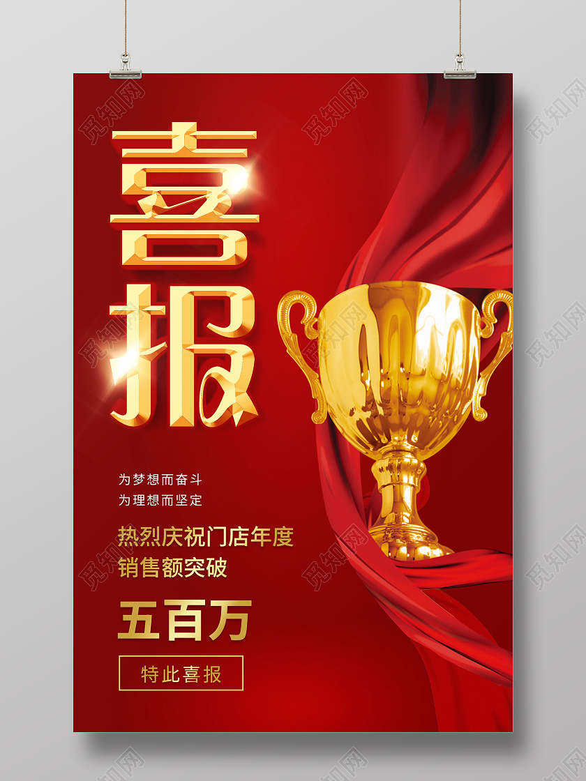 红色简约喜报捷报销售突破海报
