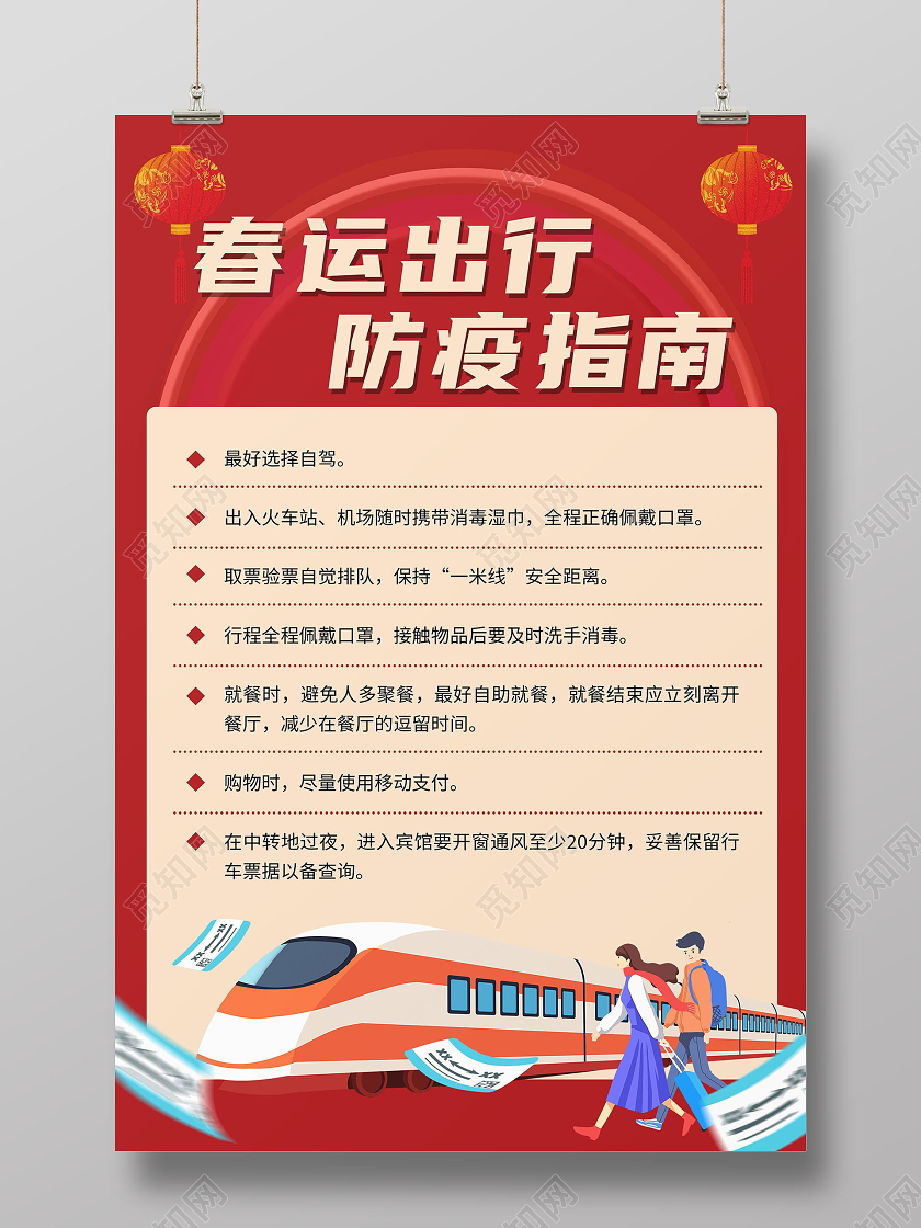 抗疫春运出行防疫指南红色喜庆宣传海报春运疫情