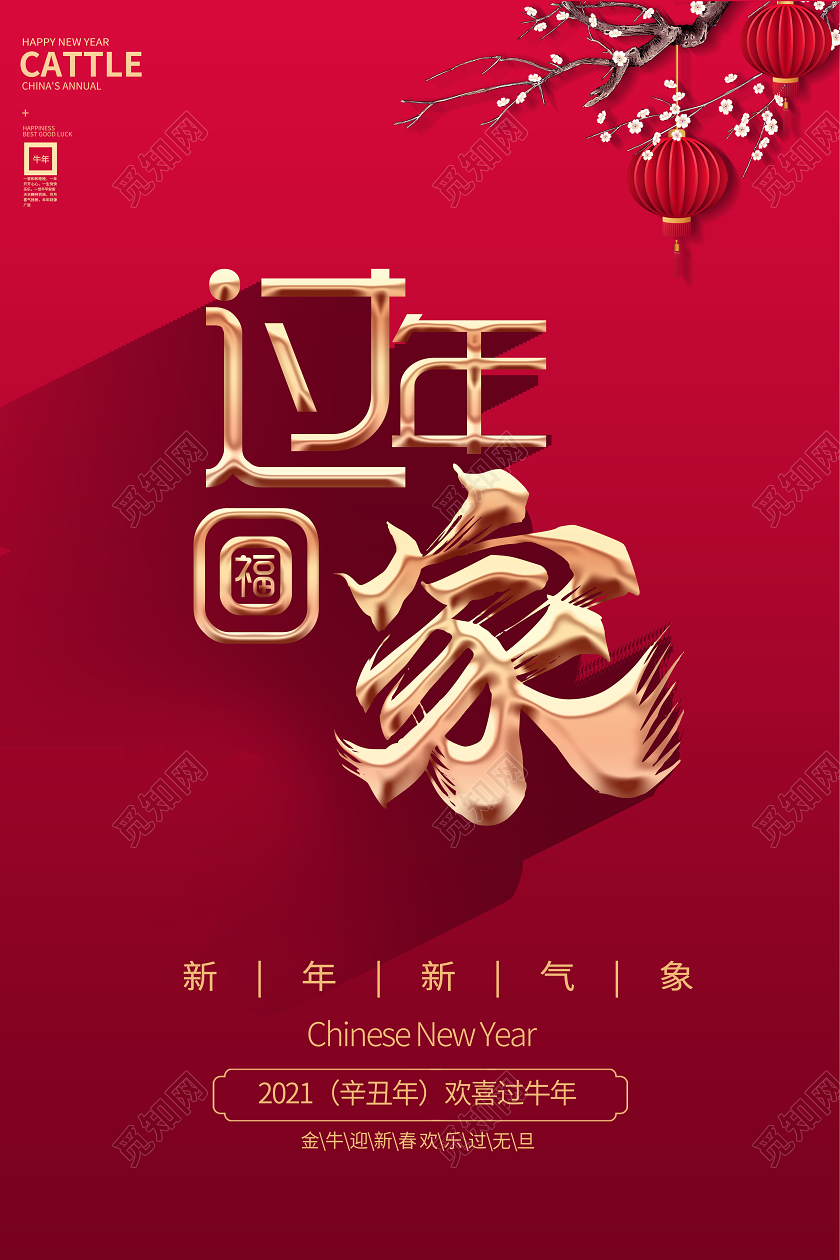 2021年中国大气金色创意设计新年春节回家过年海报