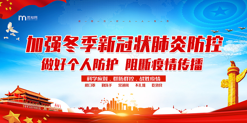 抗疫红色党建风冬季防疫新冠肺炎防控宣传海报冬季疫情