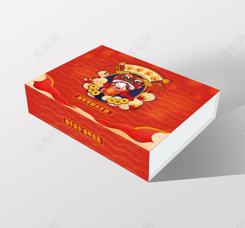 红色中国风喜庆牛年大吉新年零食大礼包年货大礼包新年大礼包