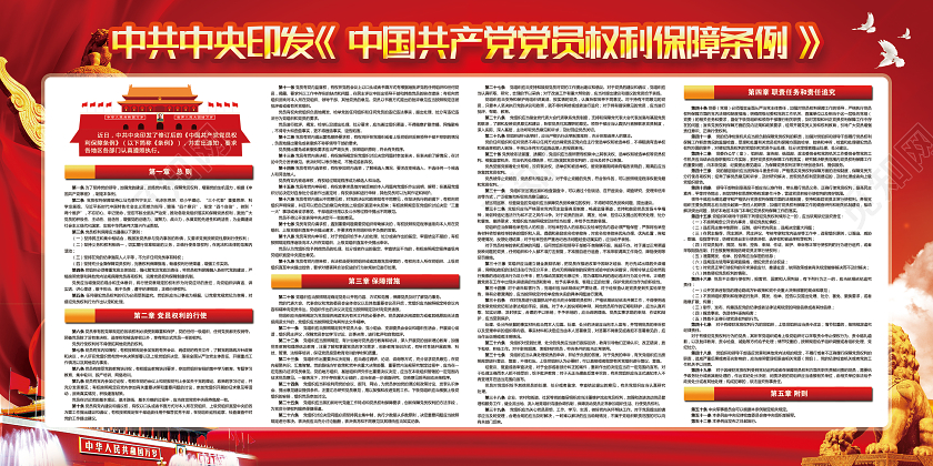 红黄风格2021中国共产党党员权利保障条例宣传展板党建党政