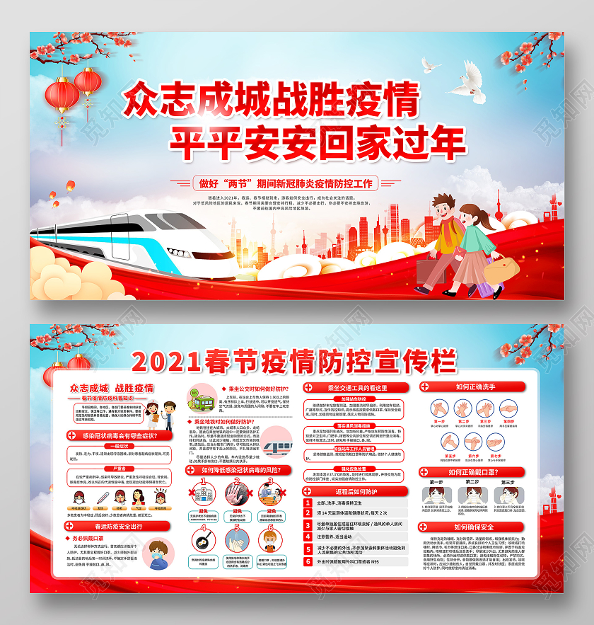 抗疫红色党建党政2021春节疫情防控两节疫情宣传栏春节疫情宣传栏