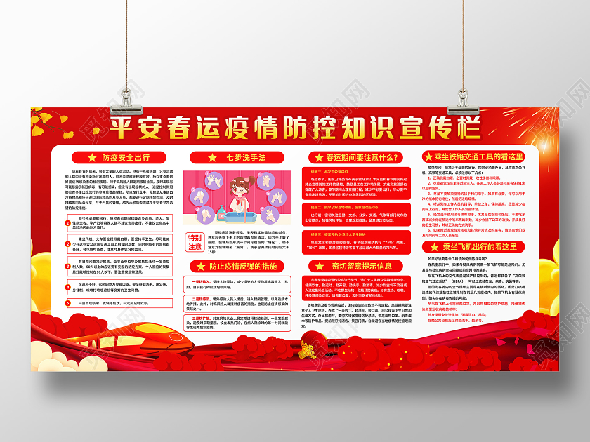 红色背景平安春运疫情防控知识宣传栏春运疫情宣传栏