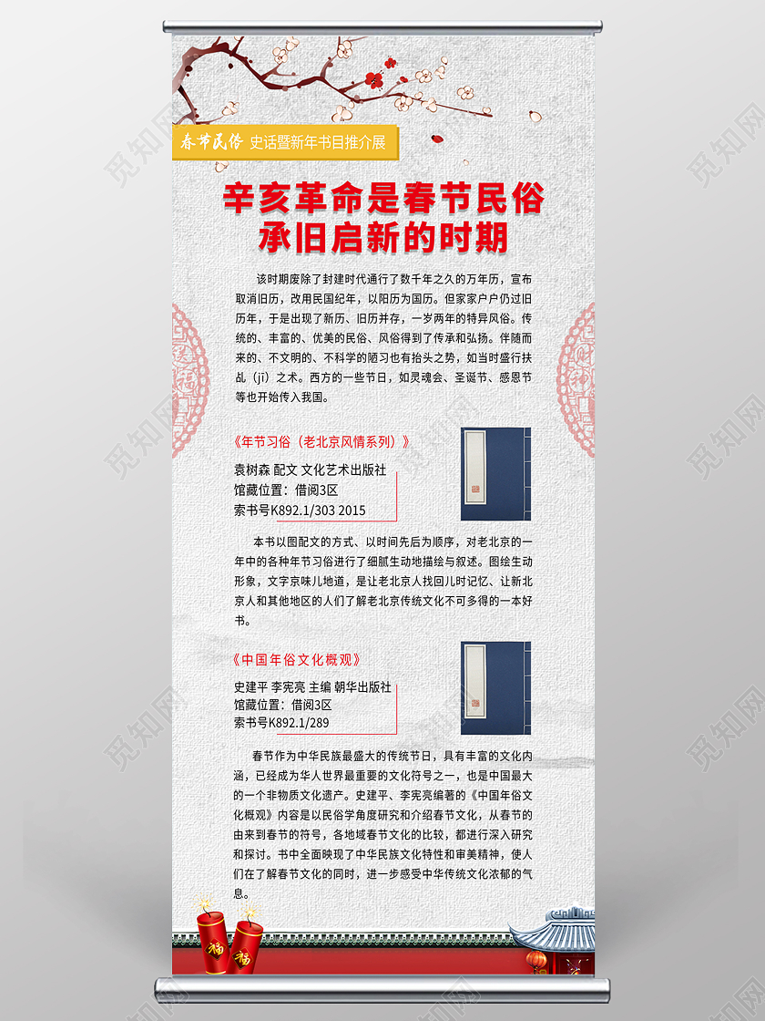 复古中国风辛亥革命是春节民俗承旧启新的时期展架易拉宝春节习俗