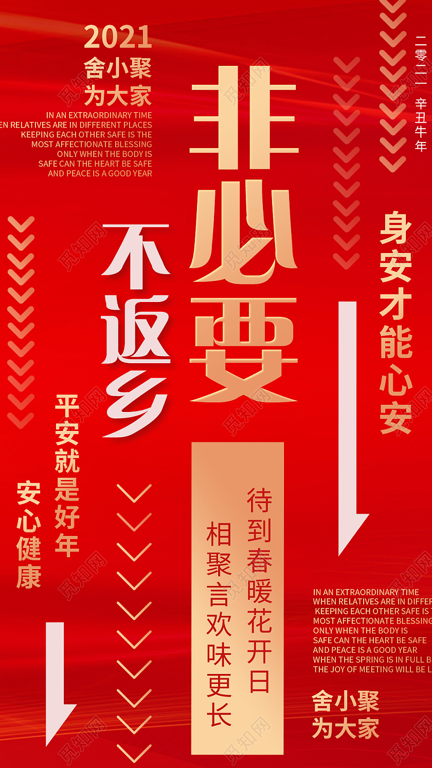 红色中国风新年春节新冠疫情防疫非不要不返乡海报春节疫情ui