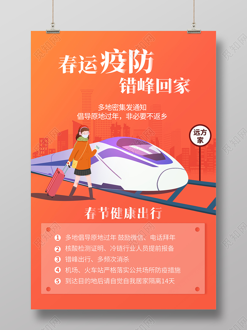 红色春节春运防疫错过年海报疫情防控