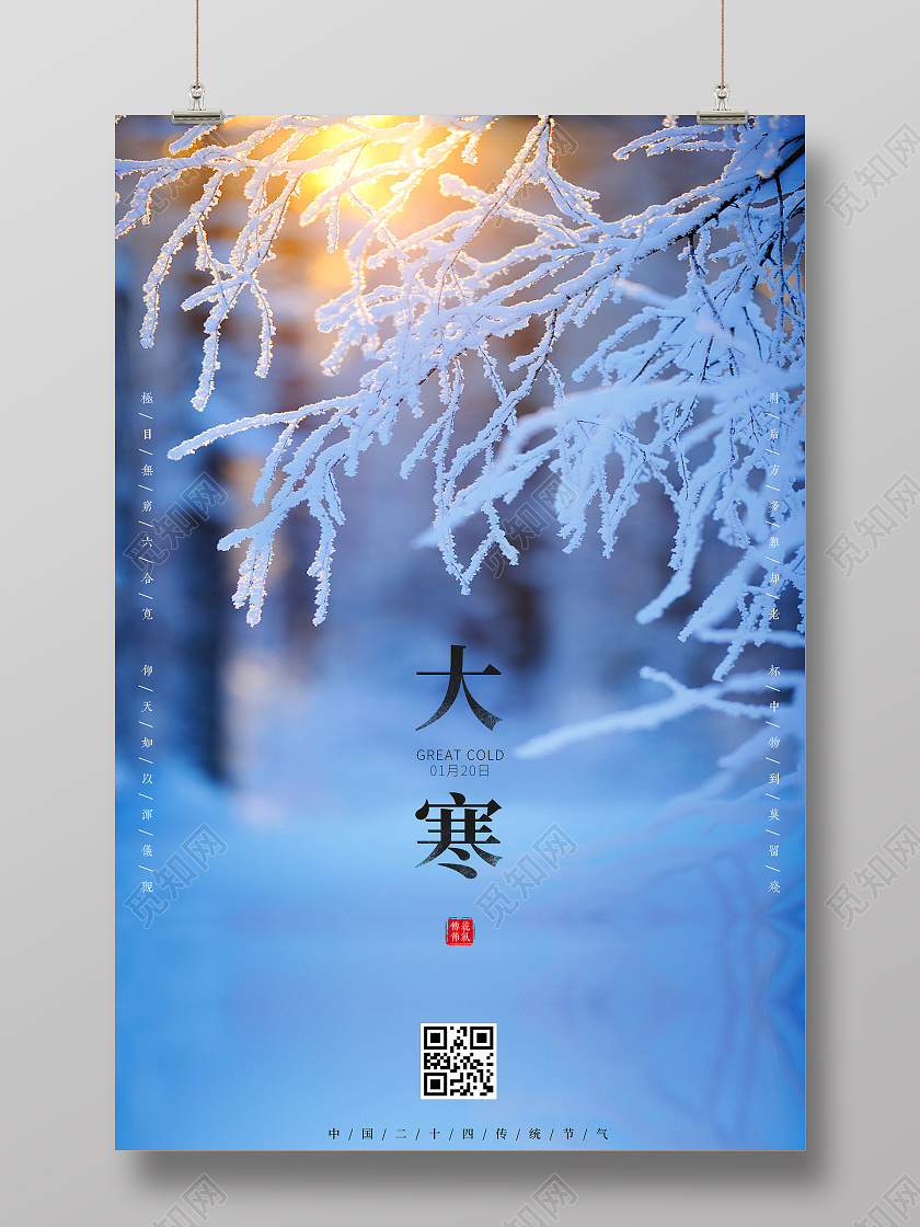 深蓝唯美实拍24节气二十四节气大寒海报