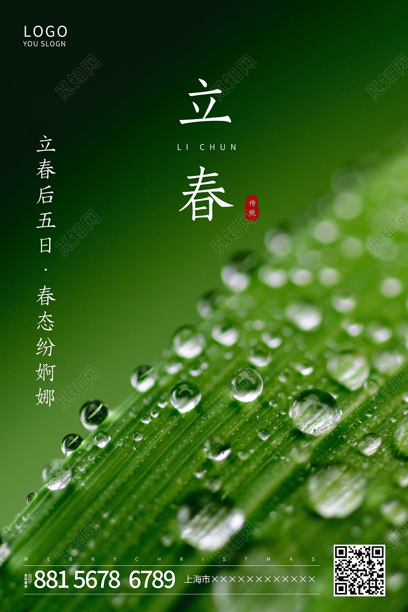 绿色写实摄影图立春节气手机海报