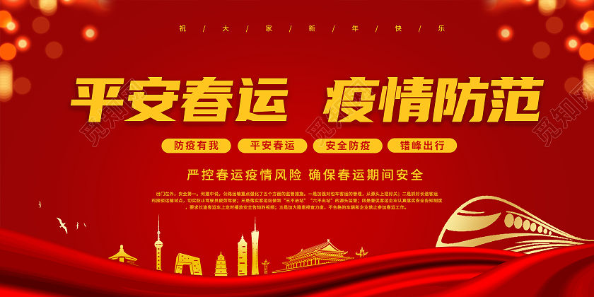 红色2021年春运防疫有我平安春运展板抗疫春运疫情