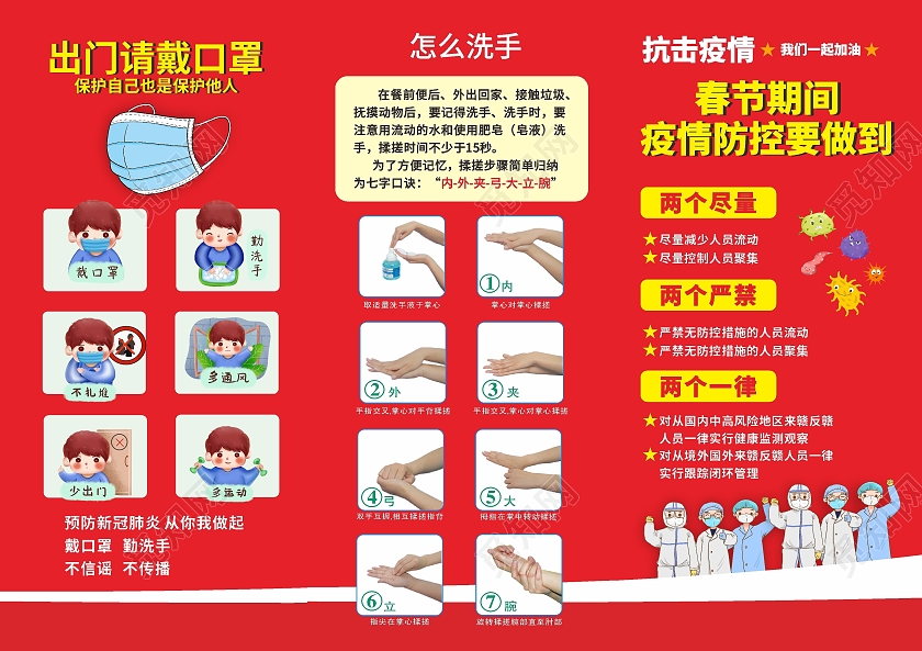 红色疫情防控疫情春节疫情防控3折页抗疫疫情防控宣传单