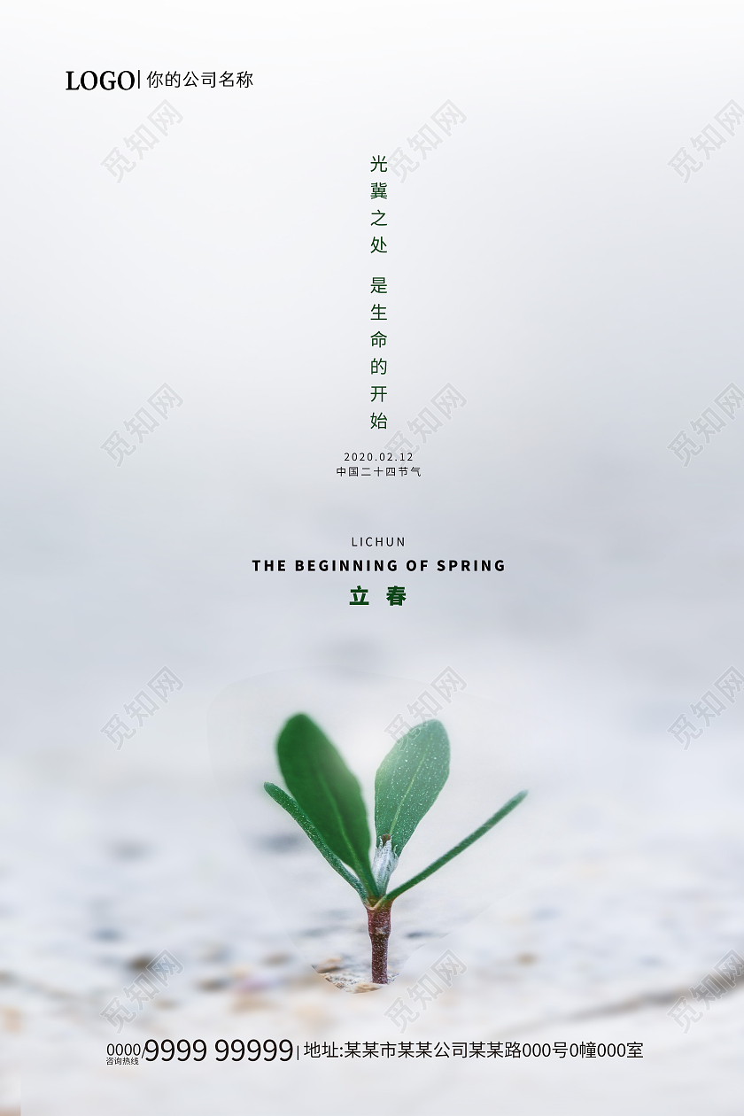 灰色质感简约立春传统二十四节气宣传海报