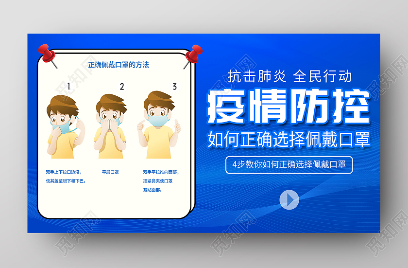 蓝色简洁疫情防控正确佩戴口罩大数据UI
