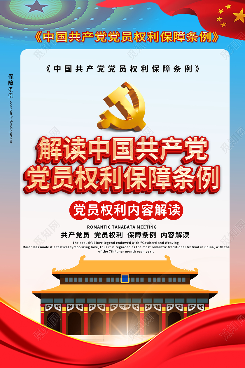 浅蓝色大气解读中国共产党党员权利保障条例系列海报设计
