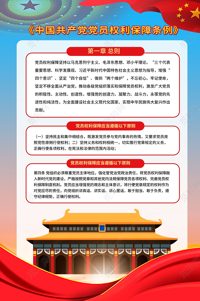 浅蓝色大气解读中国共产党党员权利保障条例系列海报设计
