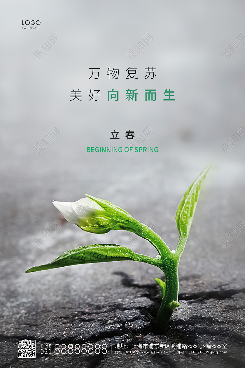 灰色简约二十四节气立春节气宣传海报