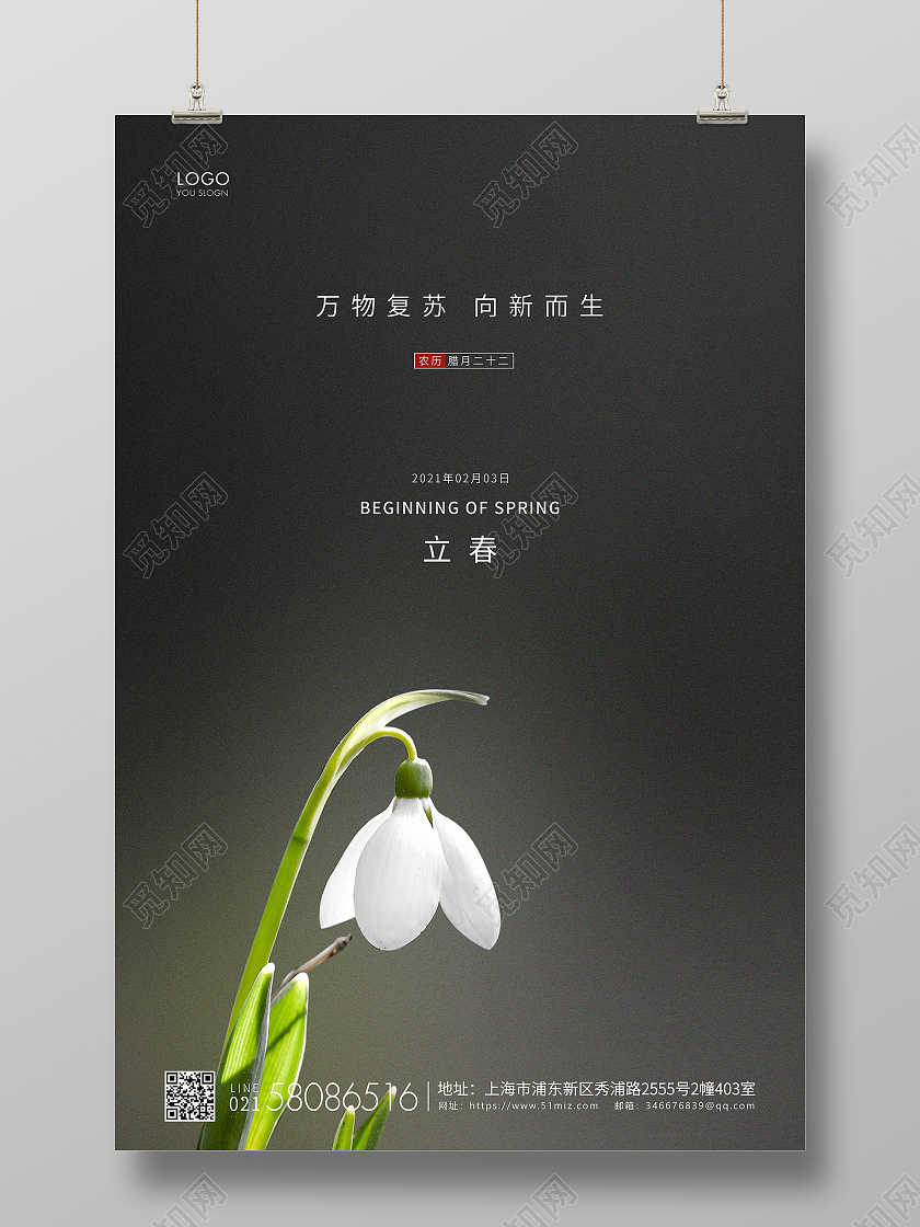 黑色简约二十四节气立春节气宣传海报